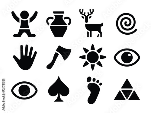 Set of 12 black and white tribal style vector icons and illustrations scalable eps graphics vector