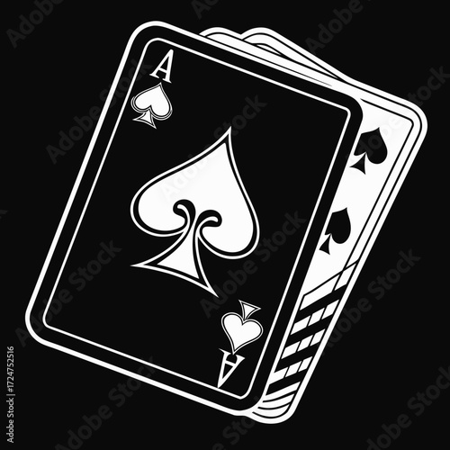 Vector illustration of the ace of spades playing card in black and white style ideal for poker casino and gambling themes