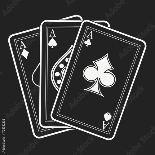 Vector illustration of four aces playing cards in black and white style perfect for poker casino and gambling design themes