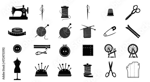 Artisanal Simple Silhouettes for Textile and Needlework Crafts Web Icons and Graphics