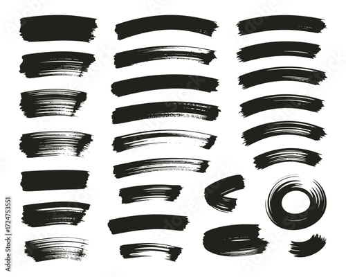 Collection of black paint brush strokes vector art for declarative design projects vector