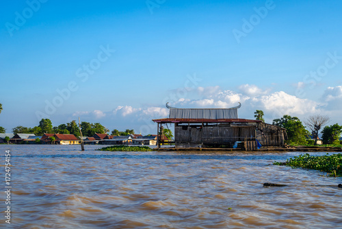 Obraz na płótnie Traditional Bugis floating houses on Lake Tempe, Sulawesi, Indonesia