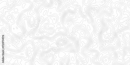 Minimal white line geometric grid outline curve counter map and wavy topography relief discovery area white, black line texture background.	
