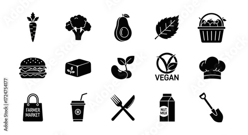 Cohesive Black Vector Silhouettes for a Fresh Vegan Food Festival Organic Natural Style