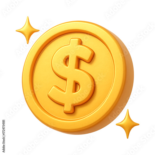 Shiny gold coin with dollar sign, symbolizing wealth and prosperity
