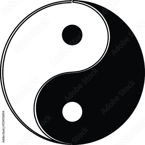 Yin Yang Balance Symbol in Minimalist Line Art Style Simple black and white yin yang illustration representing harmony, duality, and balance in life