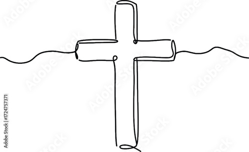 Minimalist One Line Cross Symbol Simple continuous line cross icon suitable for faith, spirituality, memorial, and religious concept design