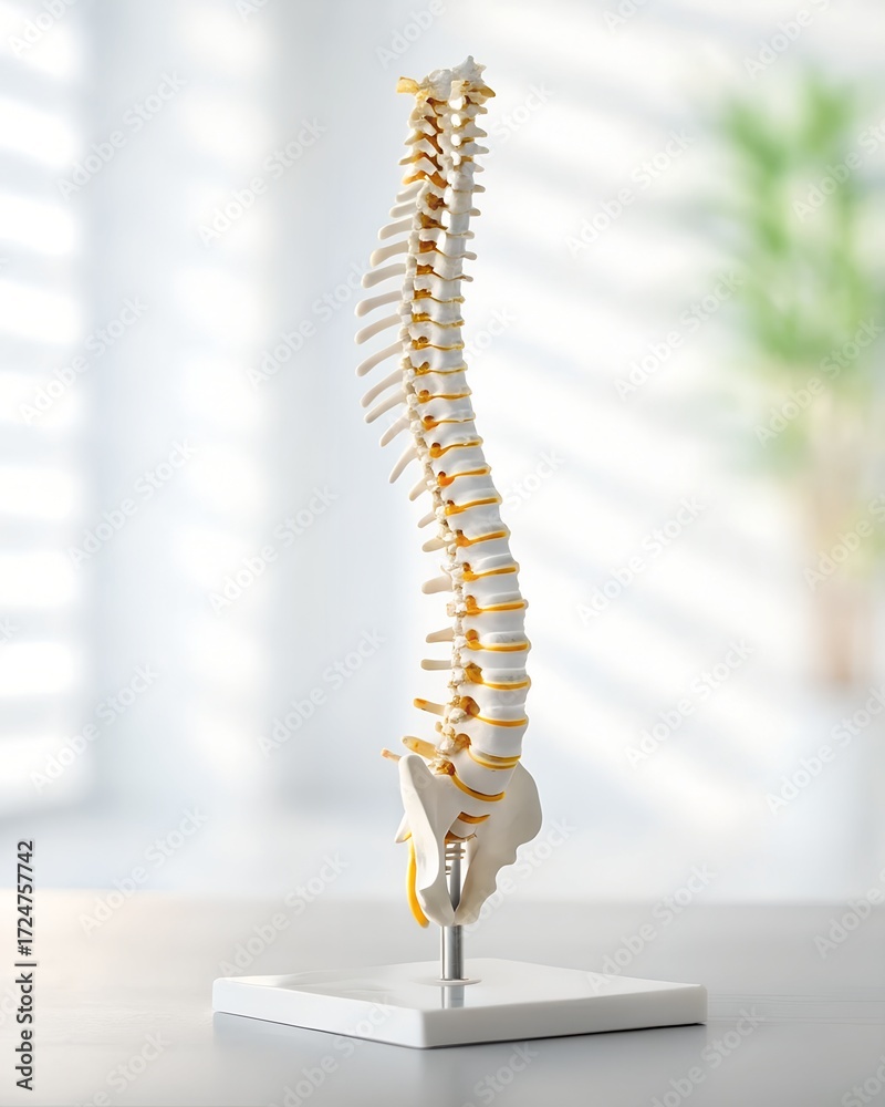 Fototapeta premium Anatomical model of a human spine on a white background