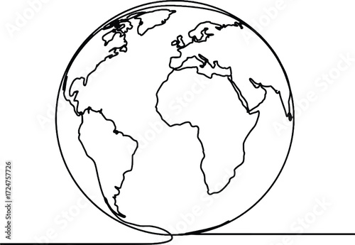 Earth globe minimalist one line illustration Globe symbol in continuous line art representing world global unity and environment awareness