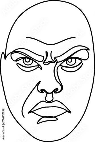 Angry face minimalist one line illustration Human face with angry expression drawn in simple continuous line art showing emotion and intensity