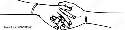 Hands holding minimalist one line illustration Two hands holding a heart symbol in continuous line art representing care support and compassion