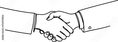 Handshake two hands minimalist one line illustration Two hands shaking drawn in continuous line art symbol of trust partnership and unity