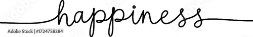 Happiness word one line typography illustration Word happiness written in continuous line script symbolizing joy positivity and wellbeing