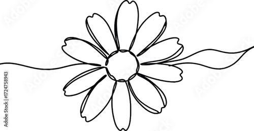 Daisy minimalist one line illustration Simple daisy drawn in continuous line art representing innocence cheerfulness and natural simplicity