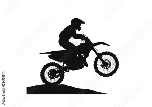 Silhouette of a motocross rider in mid-air, executing a jump on a dirt bike, representing extreme sports and adrenaline
