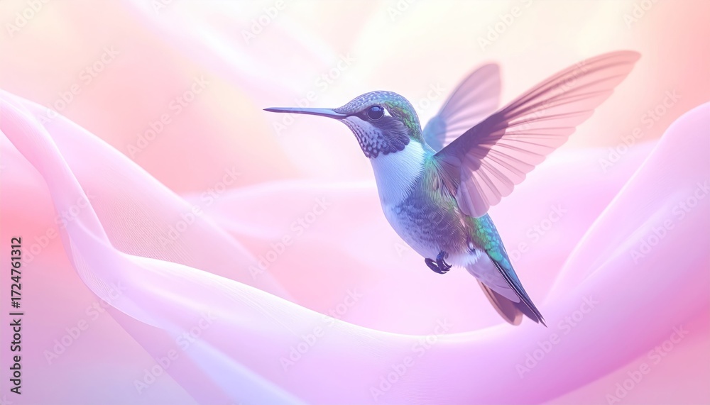 Fototapeta premium Hummingbird in flight pastel colors