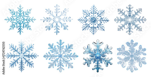 PNG Intricate blue snowflake designs, element set on transparent background