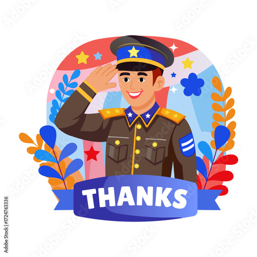 A flat style illustration showing a person doing salute 