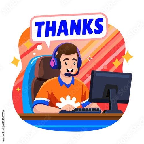 Flat style illustration showing online support 