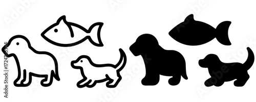 A black silhouette of a cartoon dog and cat vector illustration