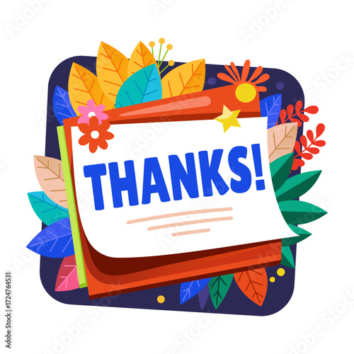 A flat style illustration showing thanks note 