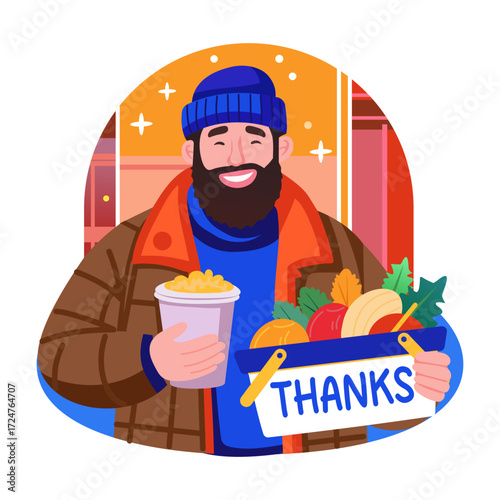 A flat style illustration showing thankful volunteer 