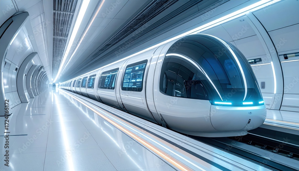 Obraz premium Futuristic train in underground tunnel