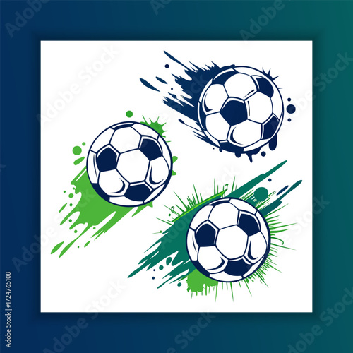 Soccer balls with paint splash background dynamic sports vector illustration