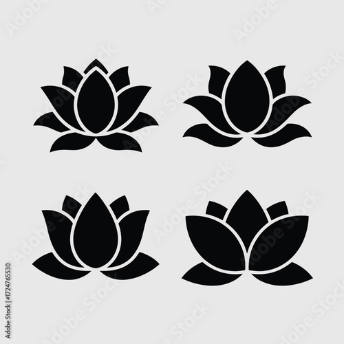Collection of four elegant black lotus flower vector graphics scalable eps illustration icons vector