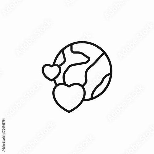 earth with two hearts icon sign vector