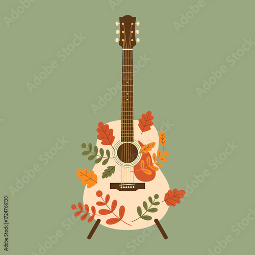 Minimalist acoustic guitar illustration in rgb