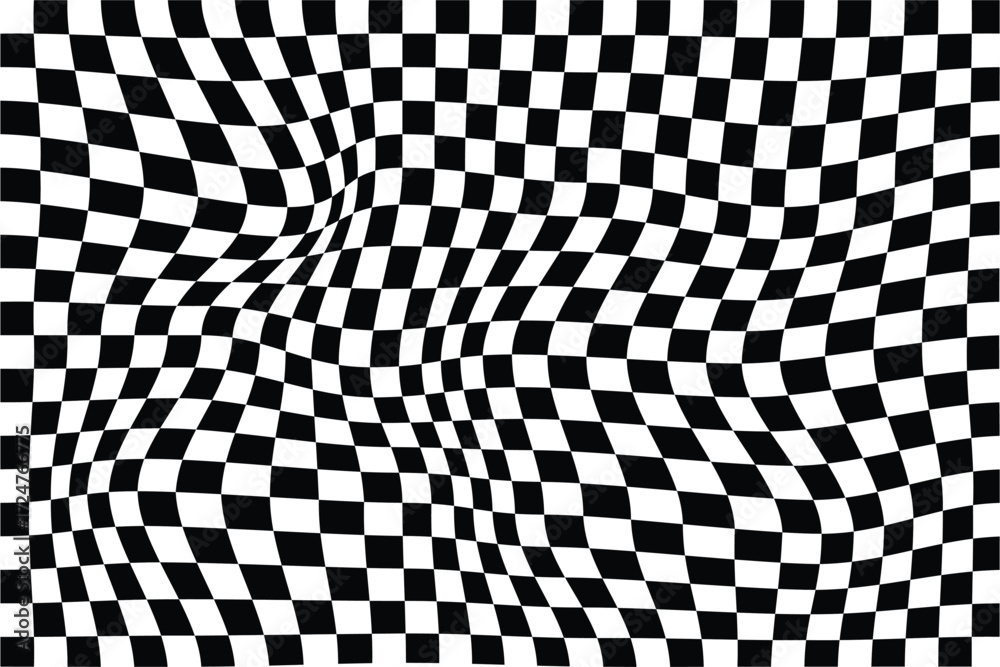 Fototapeta premium Groovy checker seamless pattern, wavy abstract retro checkerboard background. Trippy wave board geometric. Trendy modern. wavy distorted checkered vector pattern background.