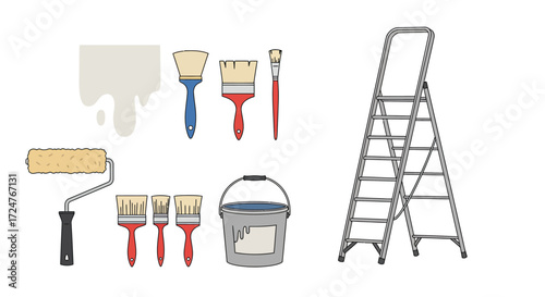 Vector flat design of DIY recycling crafts, reusing plastic bottles, glass jars, and cardboard to make useful items, clean minimal style on white background
