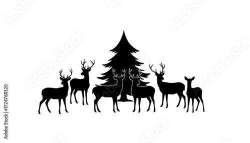 deer with christmas tree vector silhouette illustration isolated on white background

