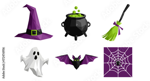 A collection of halloween themed icons including a ghost and spider web