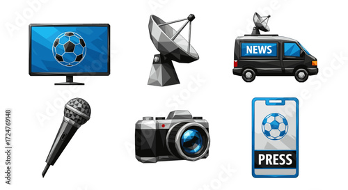 Illustration of media equipment broadcasting a soccer or football game