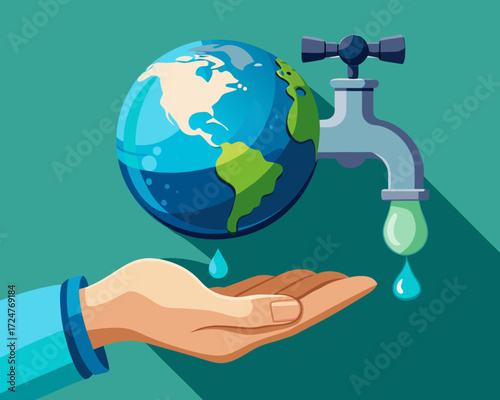 Earth water conservation and hand receiving water