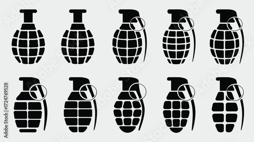 Set of 10 distinct hand grenade silhouettes vector graphics scalable eps icon collection vector