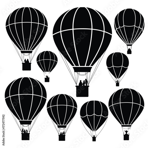 Collection of black hot air balloon silhouettes vector illustration scalable eps for graphic design vector