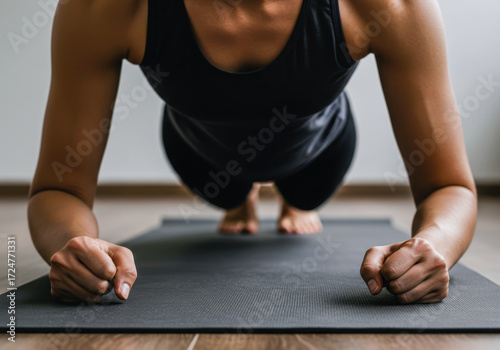 Woman Plank Exercise on Yoga Mat