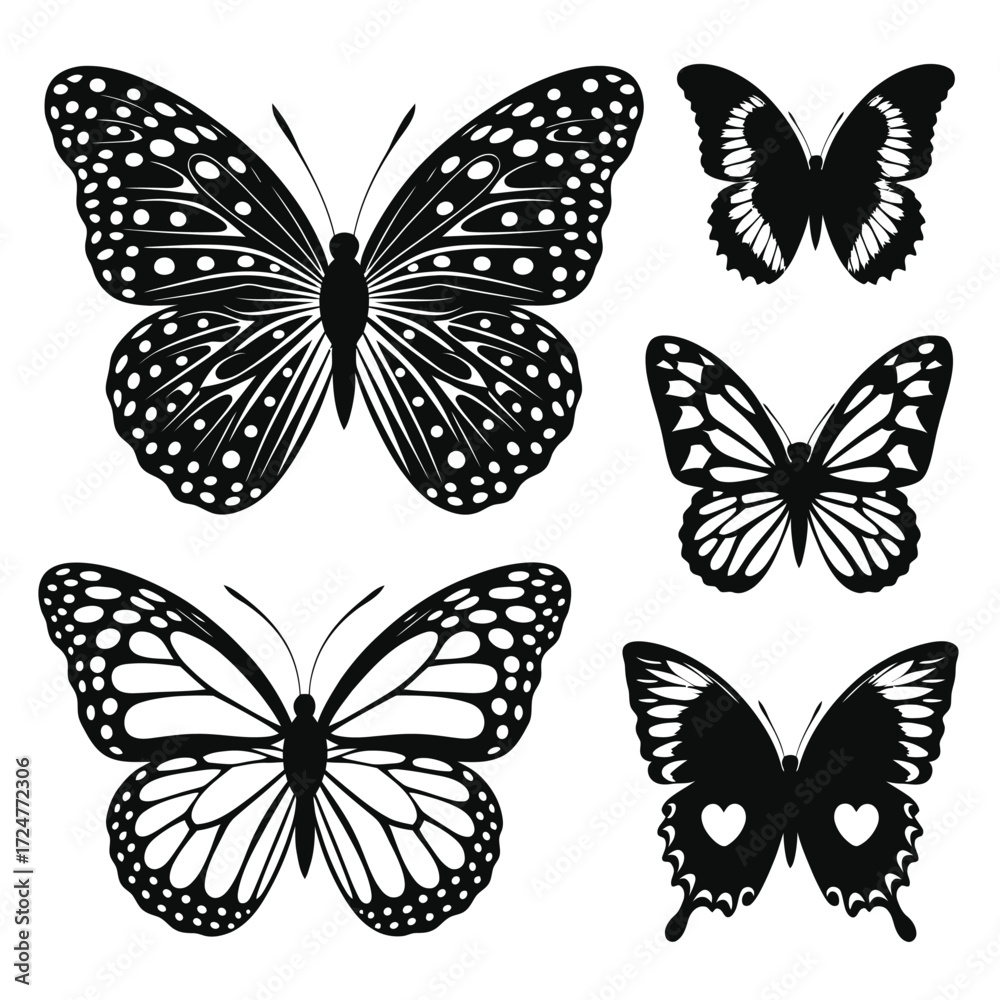 Obraz premium Diverse butterfly silhouettes vector graphics for scalable design projects eps file format vector