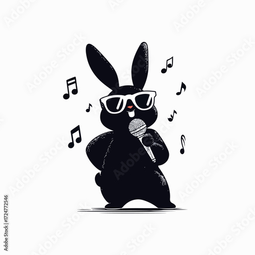  Illustration vector diagram of a cute bad rabbit wearing glasses singing