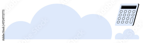 Large cloud, small cloud, and digital calculator emphasize cloud computing, online calculation, and finance. Ideal for technology, finance, computation, storage innovation business data analysis