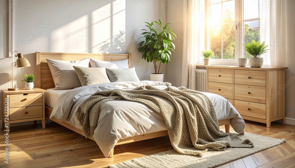 Obraz premium Cozy bedroom sunlight