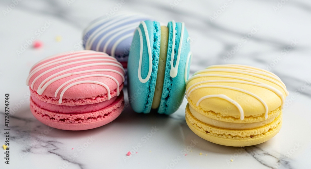 Obraz premium Colorful macarons pastel french macarons dessert bakery sweets confection delicious food photography gourmet treat