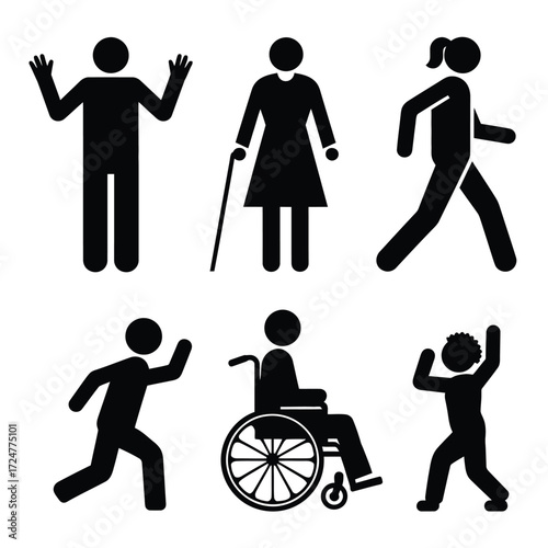 Diverse human silhouettes vector collection icon set for accessible and inclusive design projects vector