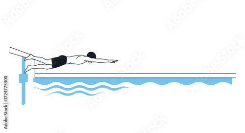 Streamlined swimmer gliding through water after a dive, showcasing athletic prowess and aquatic skill, ideal for sports training or instructional materials.