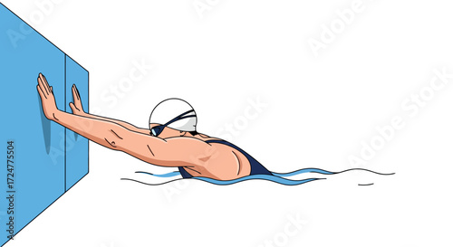 Depiction of a Swimmer Executing a Tumble Turn in a Pool, Demonstrating Proper Technique for Swimming Instruction and Athletic Training Resources.