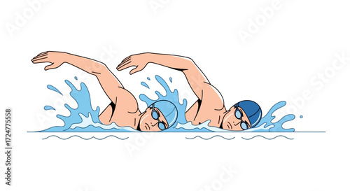 Synchronized Swimming Illustration Featuring Two Swimmers in Harmony, Ideal for Sport Education, Fitness Guides, or Aquatic Event Promotion