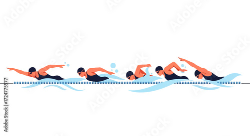 Butterfly Stroke Technique Illustration Showing Key Phases and Body Position for Swimming Instruction and Athletic Training Resources